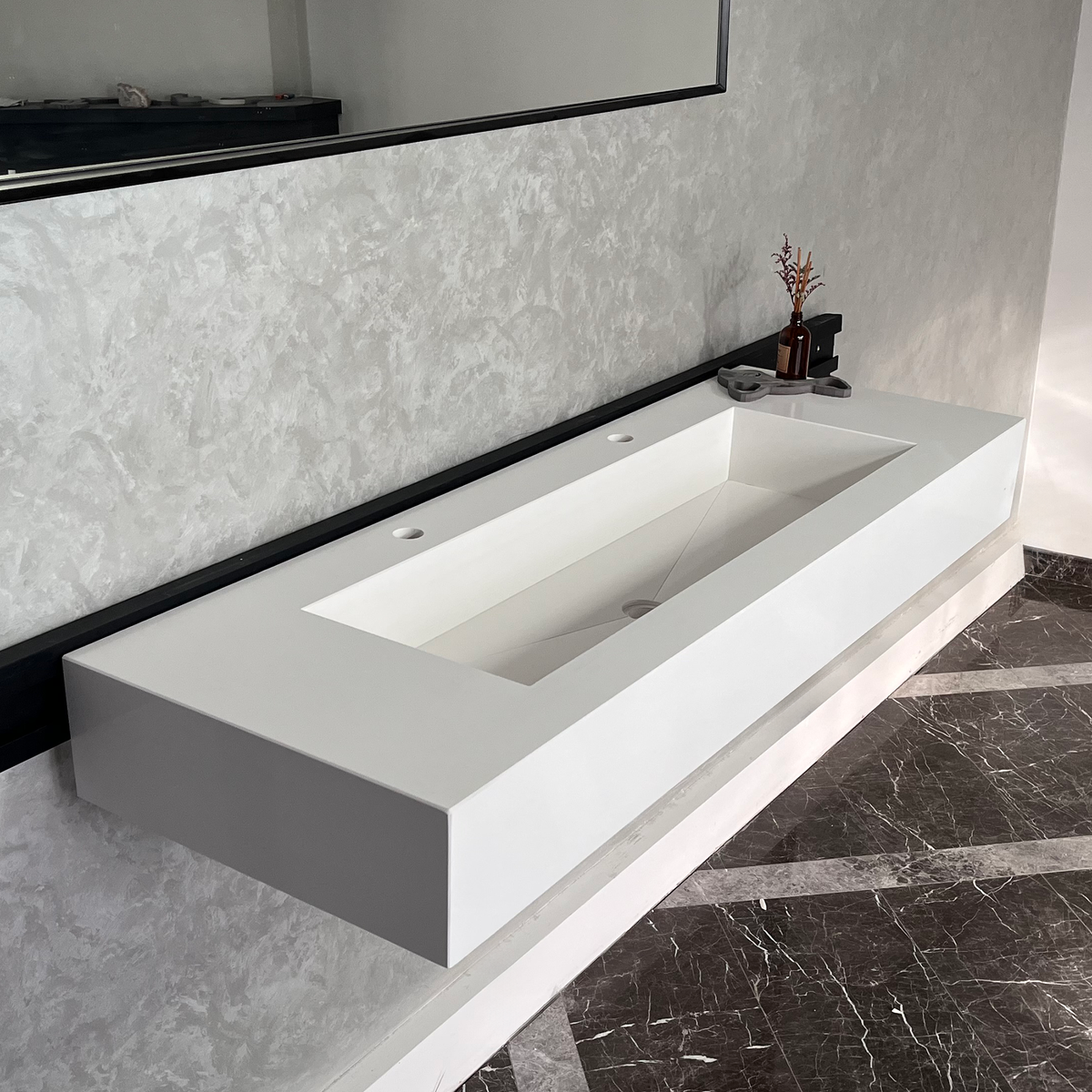 White Quartz Monolithic Contemporary Trough Sink - Handcrafted, photo 6 of 10