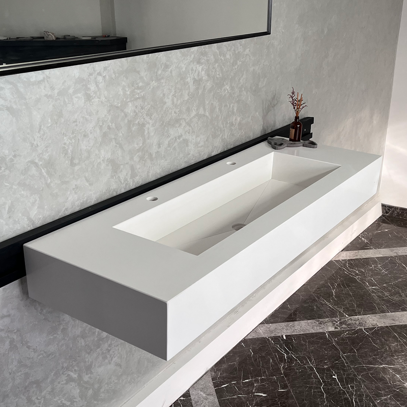 White Quartz Monolithic Contemporary Trough Sink - Handcrafted, photo 6 of 10