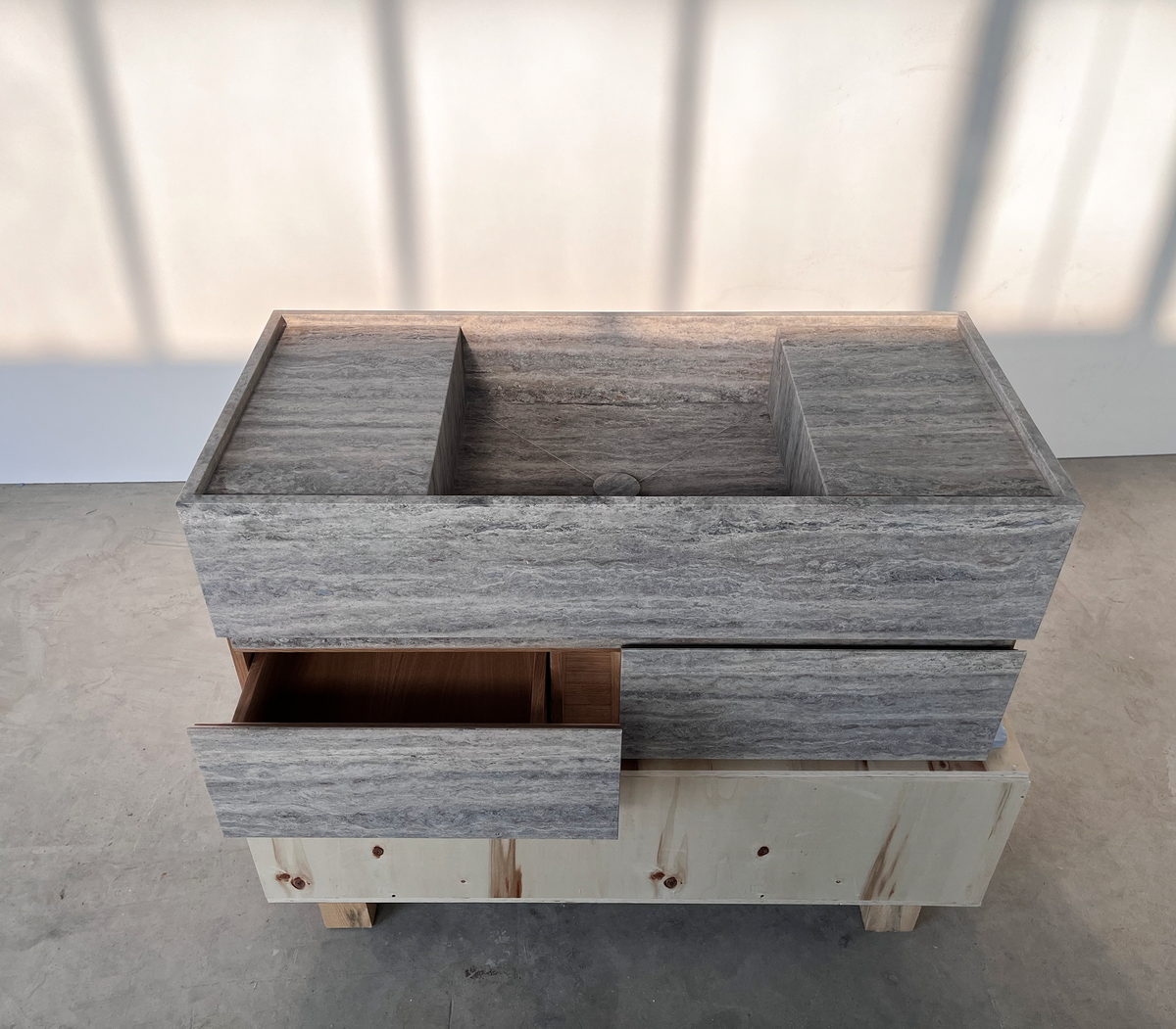 Silver Travertine Handcrafted Vanity Sink - Luxury Artisan Design, photo 2 of 8