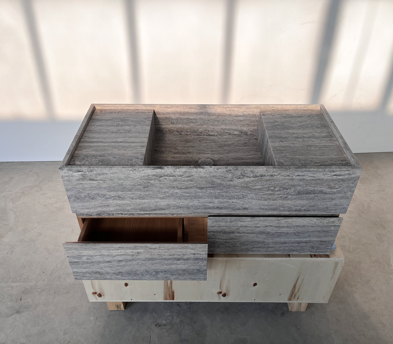 Silver Travertine Handcrafted Vanity Sink - Luxury Artisan Design, photo 2 of 8