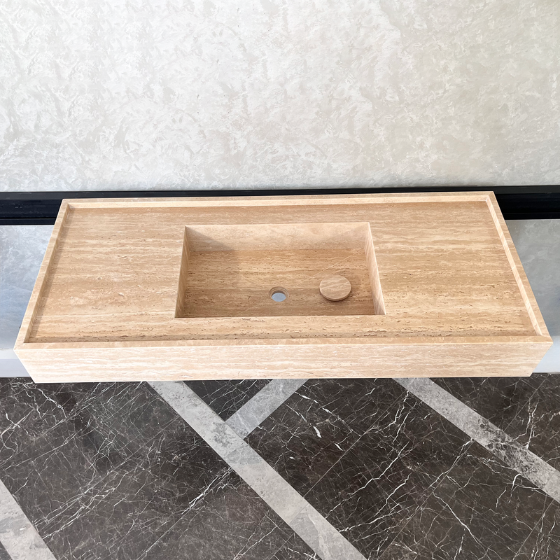 Handcrafted Custom Travertine Natural Stone Bathroom Sink - Designer, photo 3 of 8