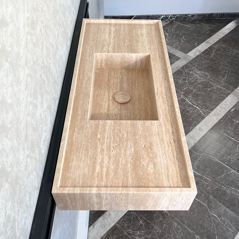 Handcrafted Custom Travertine Natural Stone Bathroom Sink - Designer, photo 5 of 8