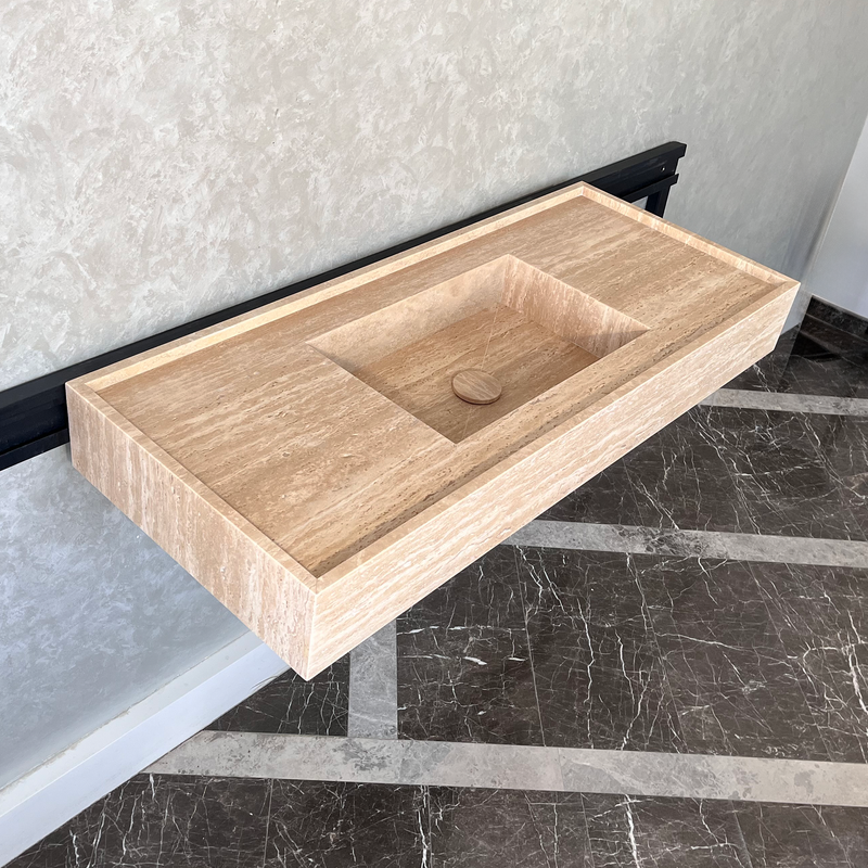 Handcrafted Custom Travertine Natural Stone Bathroom Sink - Designer, photo 6 of 8