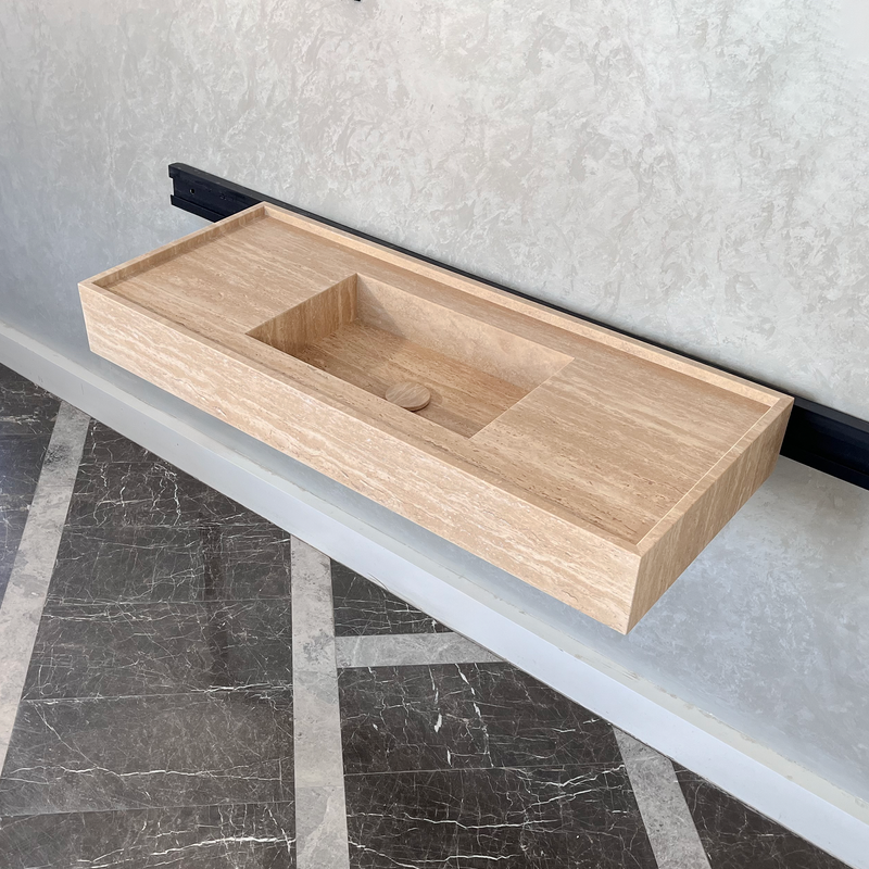 Handcrafted Custom Travertine Natural Stone Bathroom Sink - Designer, photo 7 of 8