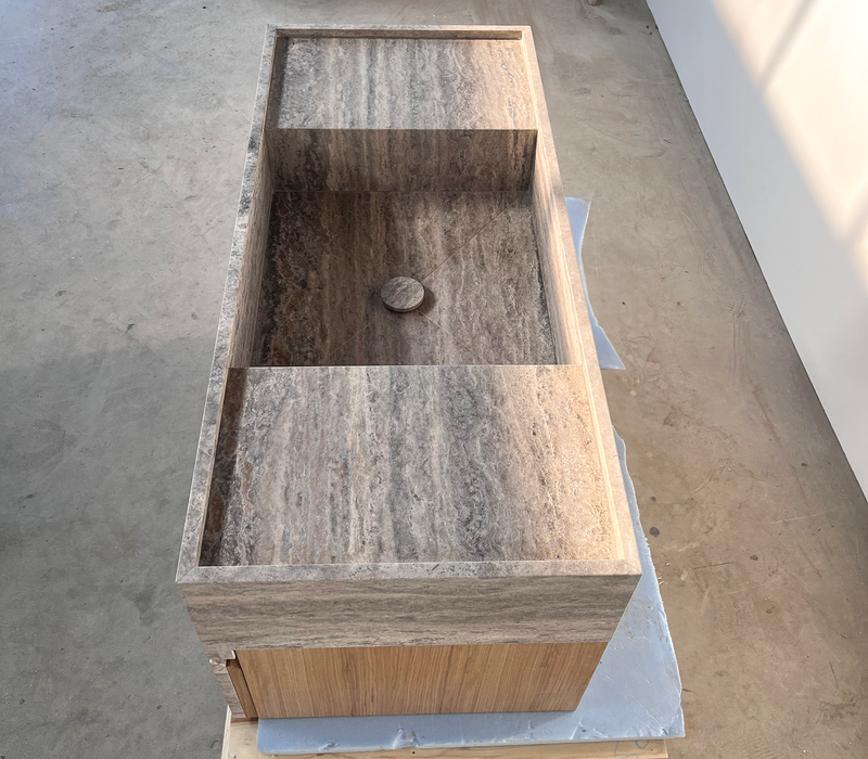 Silver Travertine Handcrafted Vanity Sink - Luxury Artisan Design, photo 5 of 8