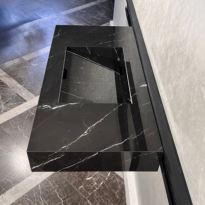 Nero Marquina Black Engineered Stone Kitchen Sink - Handcrafted Premium Italian Porcelain, photo 7 of 9