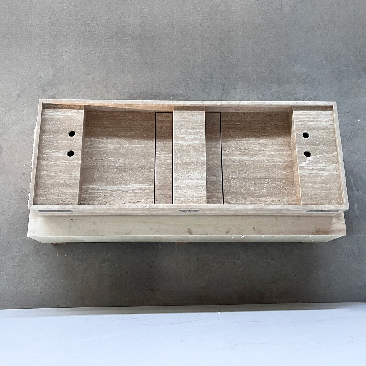 Handcrafted Natural Beige Travertine Bathroom Sink Custom Artisan Vein Cut Stone, photo 11 of 11