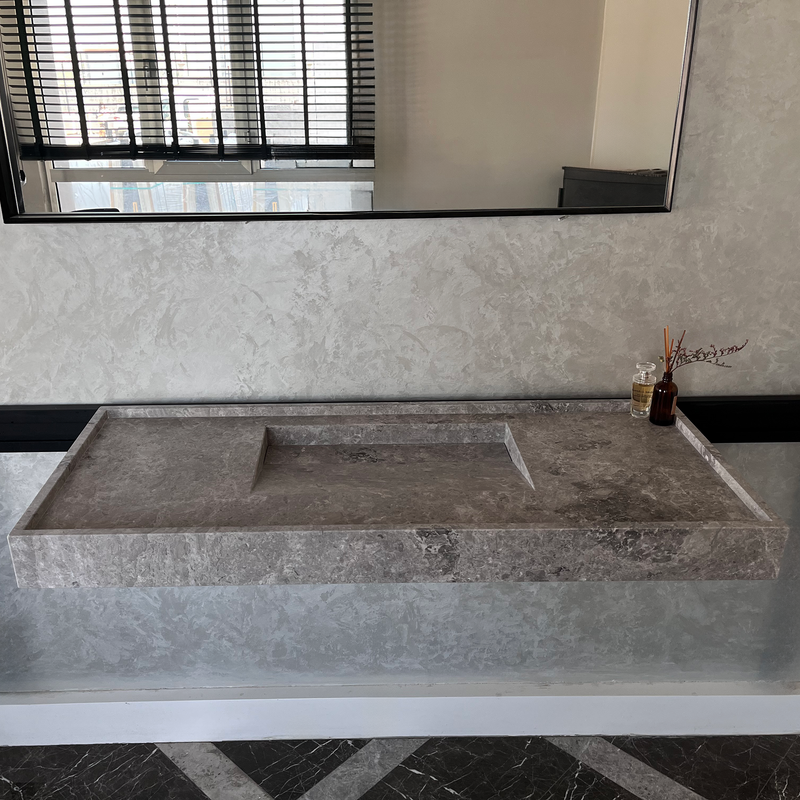 Tundra Grey Marble Sink - Handcrafted Custom Luxury Bathroom, photo 7 of 10
