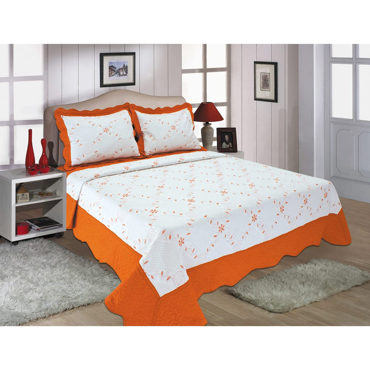PREMIUS Reversible Quilt Set, Bordered Embroidered Floral, photo 13 of 16