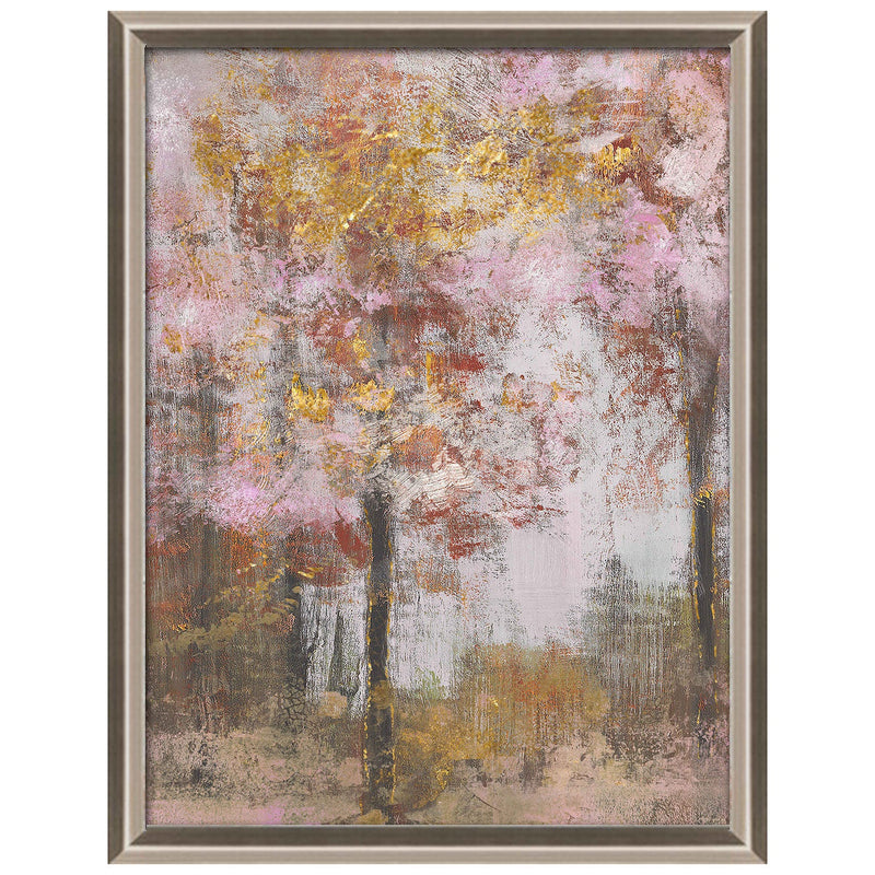 PREMIUS Pink and Red Forest with Gold Foil Plating Wall Art, 13x17 Inches