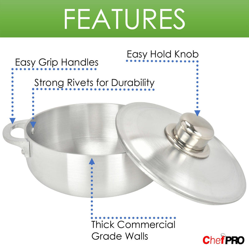 Chef PRO Commercial Grade Aluminum Caldero Stock Pot, 3.8 Quarts