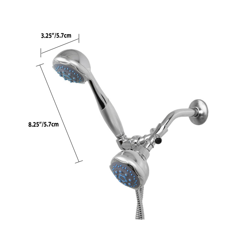 Home Basics Deluxe 5 Function Twin Massager Shower Head, Silver