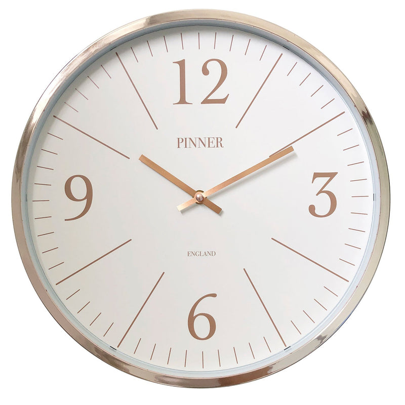 PREMIUS Round Decorative and Minimalist Clean Lines Wall Clock, Rose Gold, 14 Inches