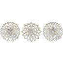 PREMIUS 3 Piece Floral Plaque Wall Decor Set, White, 10 Inches