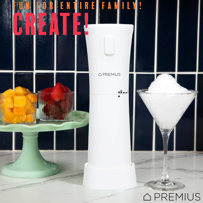 PREMIUS Rechargeable Cordless Hawaiian Shaved Ice Maker, Snow Cone Machine, White