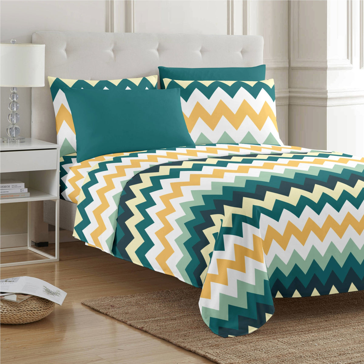 PREMIUS Montego Soft Wrinkle-Free Microfiber Sheet Set, Green-Yellow, photo 22 of 28