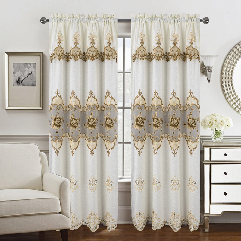 Caroline Floral Macramé Rod Pocket Window Panel With Attached Valance, 55x84 Inches