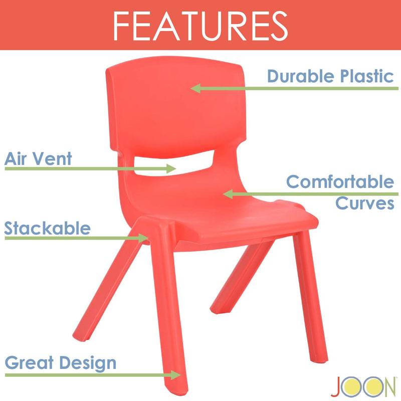 JOON Stackable Plastic Kids Learning Chairs, 20.5x12.75X11 Inches, 2-Pack