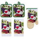 PREMIUS 5 Piece Printed Kitchen Linen Set, 2 Cotton Towels, 2 Pot Holders, 1 Oven Mitt