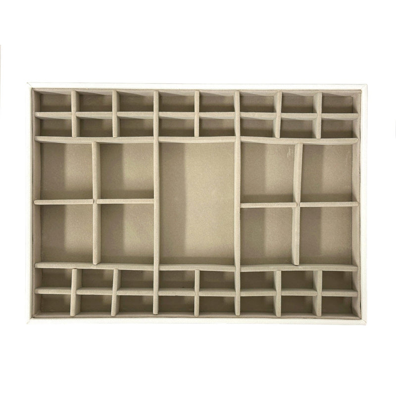 PREMIUS Ultimate Jewelry Storage Solution, Stackable Tray, 14x10x1 Inches, Gray-White, 41 Compartments