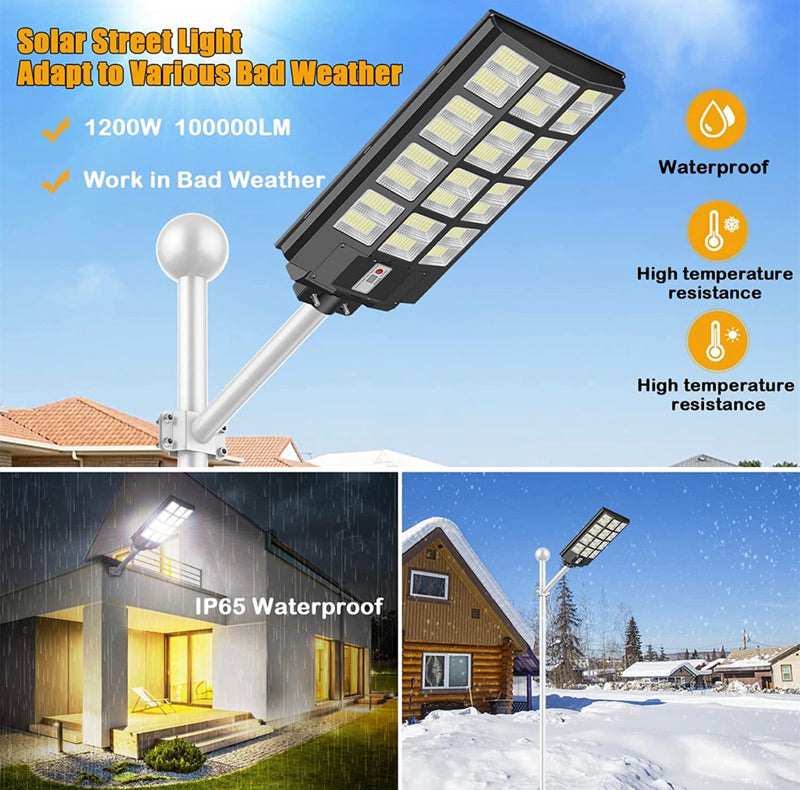7200W Commercial Solar Street Light , 100000LM Parking Lot Light Dusk to Dawn With Remote