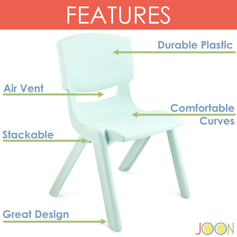 JOON Stackable Plastic Kids Learning Chairs, Mint Green, 20.5x12.75X11 Inches, 2-Pack (Pack of 2)