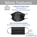 Premius Protective Disposable Face Mask, Elastic Band, Black, Metal Nose Wire, 50-Pack