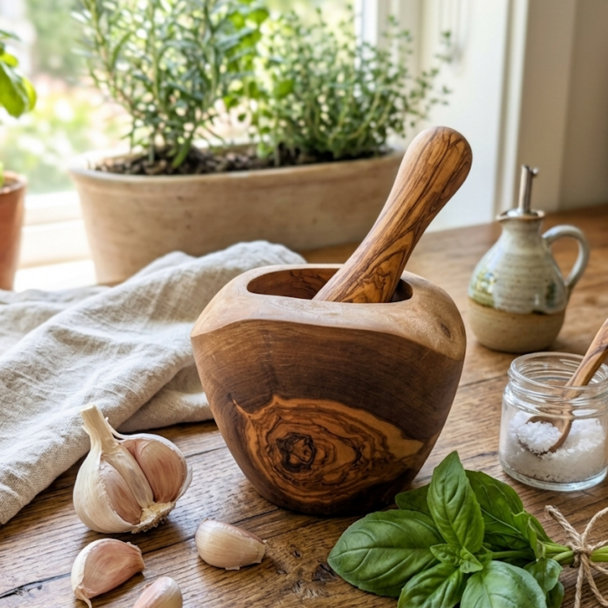 Olive Wood Rustic Mortar and Pestle, photo 11 of 15