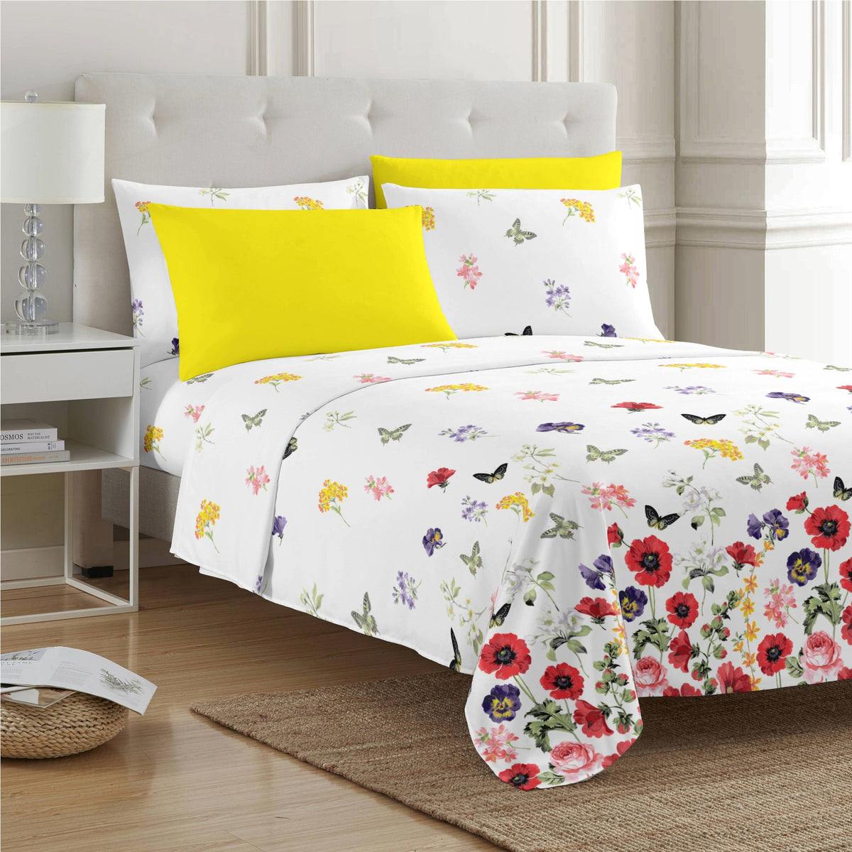 PREMIUS Butterfly Soft Wrinkle-Free Microfiber Sheet Set, White-Multi, photo 15 of 28