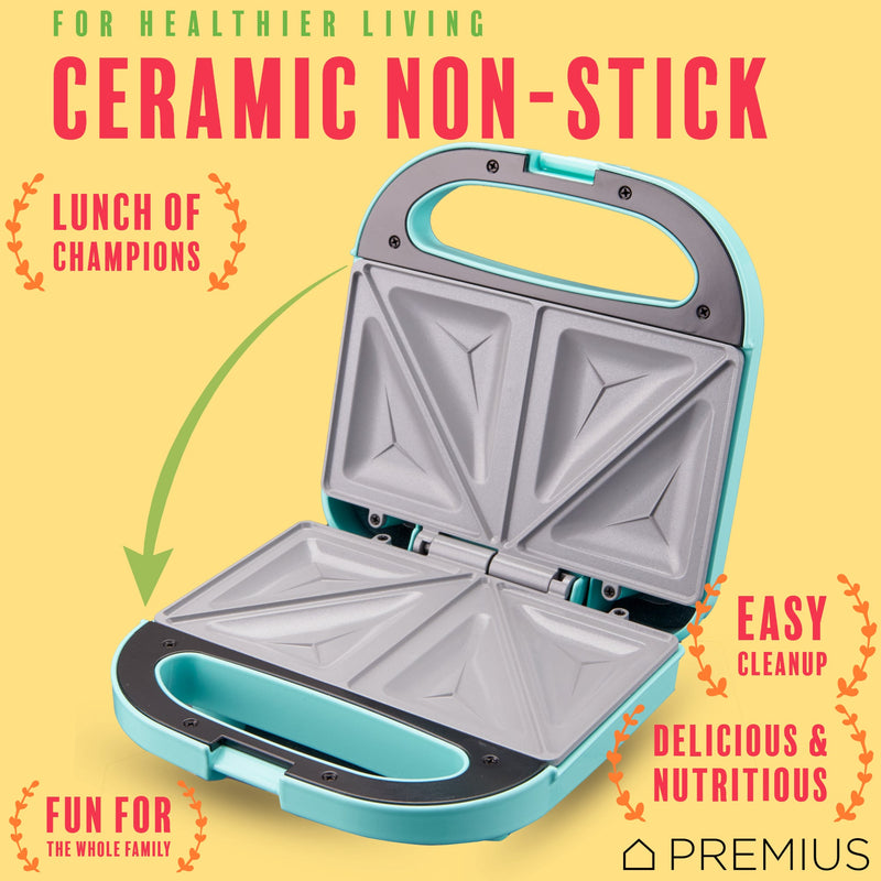 PREMIUS Ceramic Non-Stick Double Slice Sandwich Maker, 8.25x4.75 Inch Mold