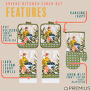 PREMIUS 5 Piece Printed Kitchen Linen Set, 2 Cotton Towels, 2 Pot Holders, 1 Oven Mitt