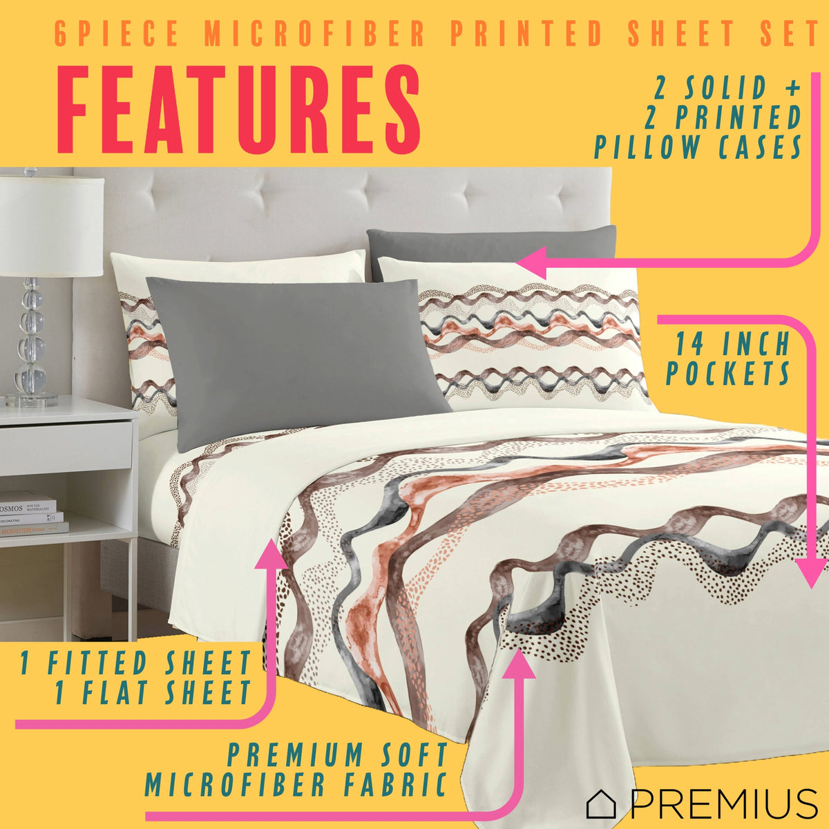 PREMIUS Zoey Soft Wrinkle-Free Microfiber Sheet Set, Beige, photo 2 of 28