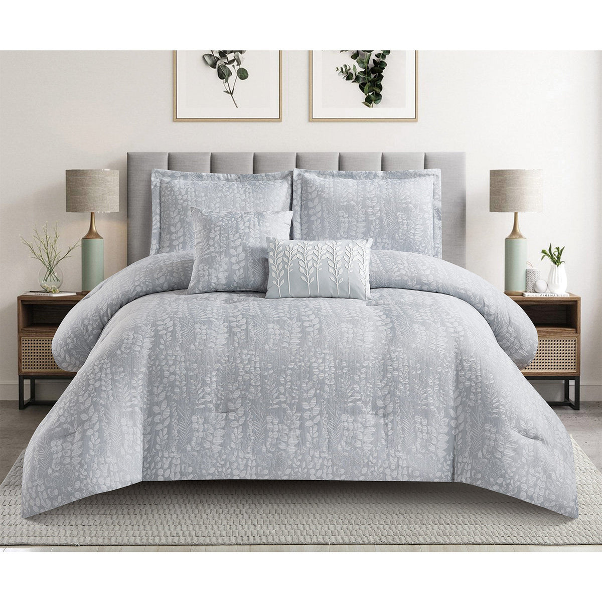 Ashfield 5 Piece Jacquard Leaf Design Comforter Set, photo 3 of 4