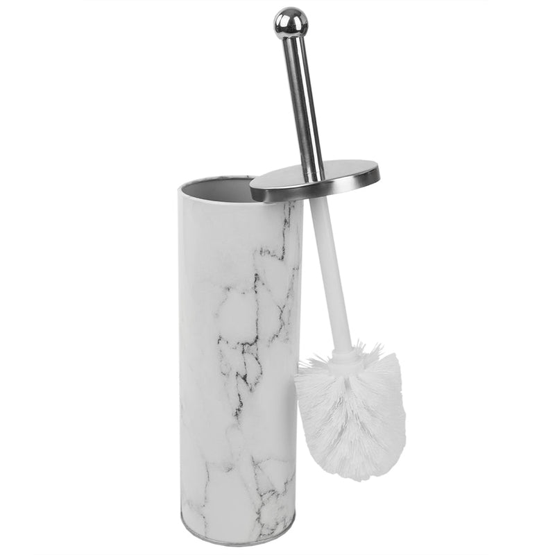 Home Basics Stainless Steel Toilet Brush Holder, White-Marble