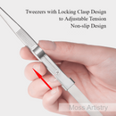 6" Adjustable Stainless Steel Non-slip Tweezers 2 Pcs Set: Bent-Tip Tweezers and Straight-Tip Tweezers