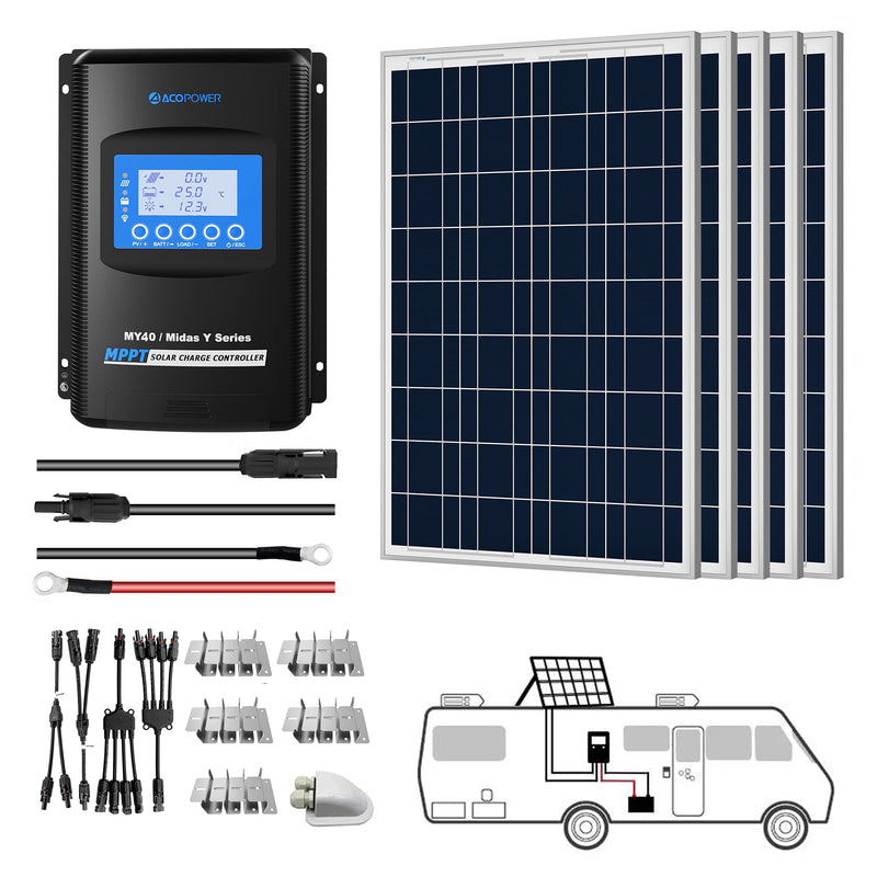 ACOPOWER 12V  Polycrystalline Solar RV Kits + MPPT / PWM Charge Controller