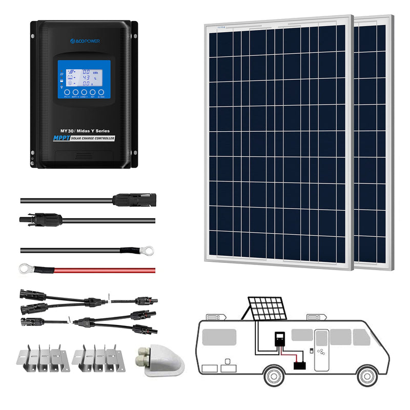 ACOPOWER 12V  Polycrystalline Solar RV Kits + MPPT / PWM Charge Controller