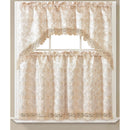 Sara 3 Piece Embroidered Kitchen Curtain Set, Gold-Gold, Swag 60x36, Tiers 30x36 Inches