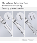 6" Adjustable Stainless Steel Non-slip Tweezers 2 Pcs Set: Bent-Tip Tweezers and Straight-Tip Tweezers