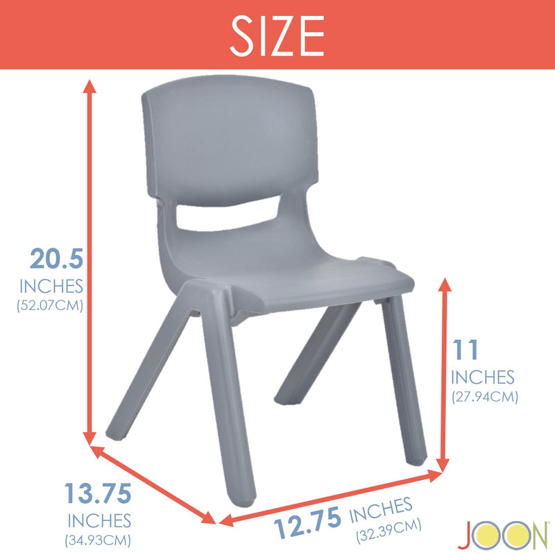 JOON Stackable Plastic Kids Learning Chairs, Dark Gray, 20.5x12.75X11 Inches, 2-Pack (Pack of 2)