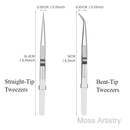6" Adjustable Stainless Steel Non-slip Tweezers 2 Pcs Set: Bent-Tip Tweezers and Straight-Tip Tweezers