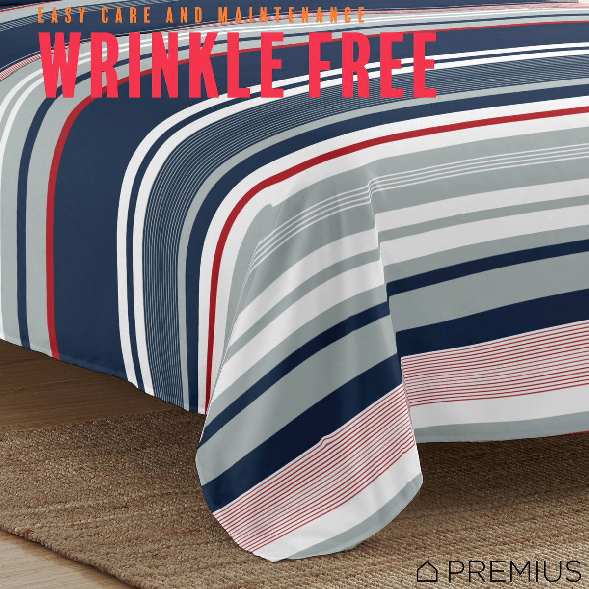 PREMIUS Mateo Soft Wrinkle-Free Microfiber Sheet Set, Blue-Multi-Striped, photo 10 of 28