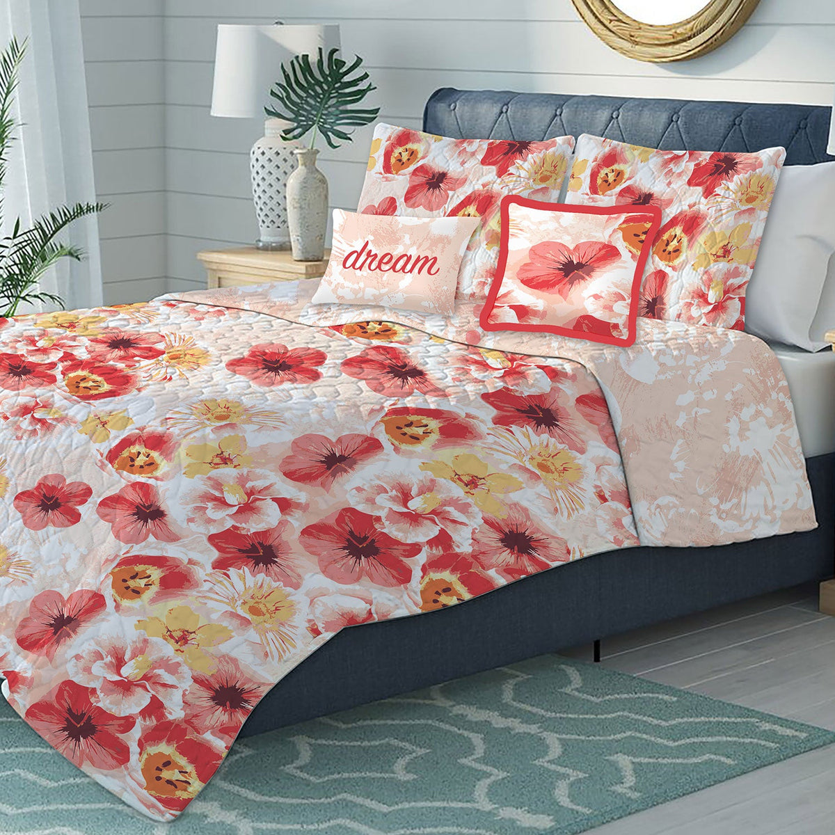 Antonia Oversized 5-Piece Floral Reversible Quilt Set, Orange, photo 3 of 3