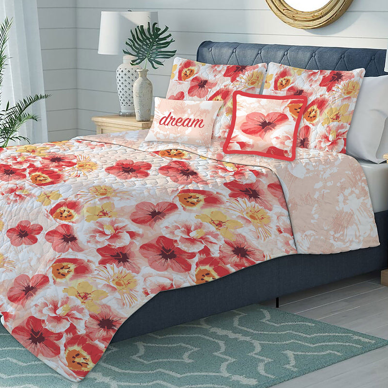 Antonia Oversized 5-Piece Floral Reversible Quilt Set, Orange, photo 3 of 3