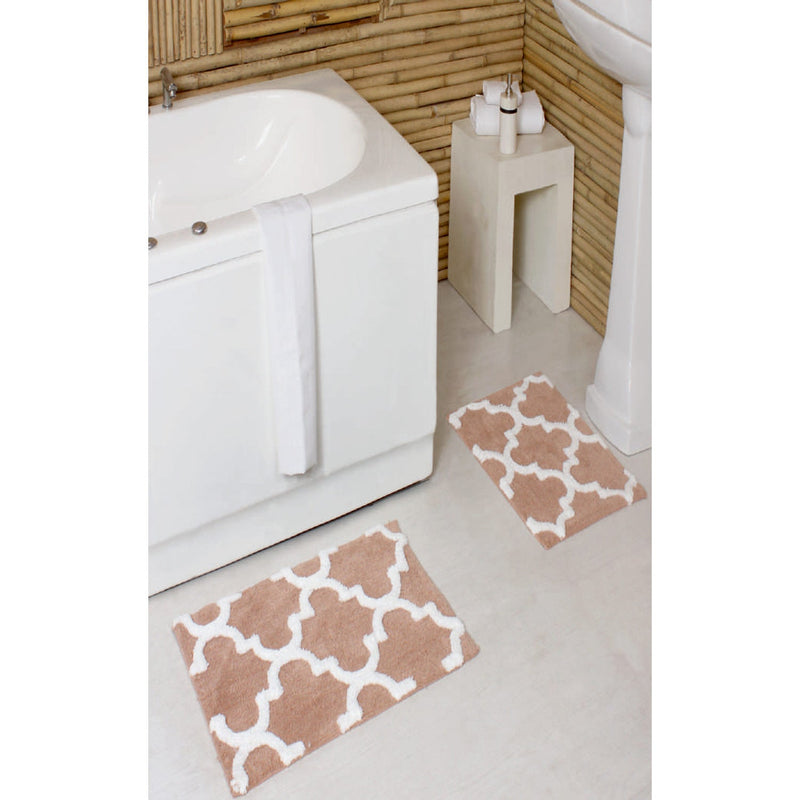 PREMIUS 2 Piece Quatrefoil Diamond Bath Rug Set, 17x24 & 20x32 Inches