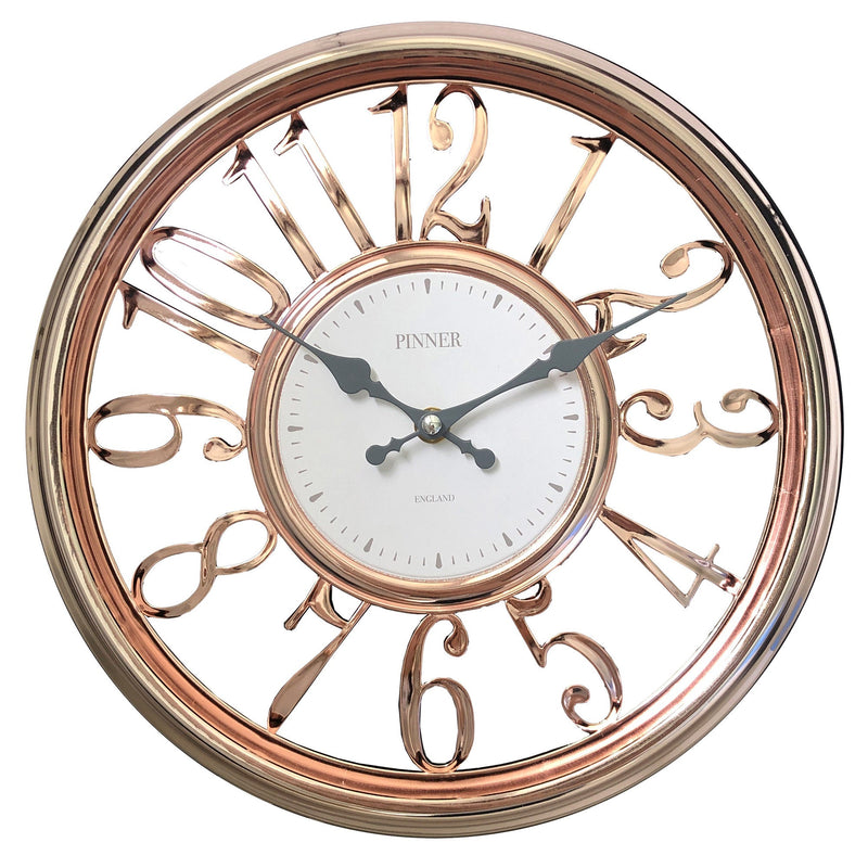 PREMIUS Round Electroplated Analog Wall Clock, Rose Gold, 12 Inches