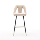 Akoya Collection Modern | Contemporary Velvet Upholstered Connor 28" Bar Stool & Counter Stools with Nailheads and Gold Tipped Black Metal Legs,Set of 2 (Beige)