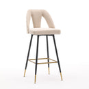 Akoya Collection Modern | Contemporary Velvet Upholstered Connor 28" Bar Stool & Counter Stools with Nailheads and Gold Tipped Black Metal Legs,Set of 2 (Beige)