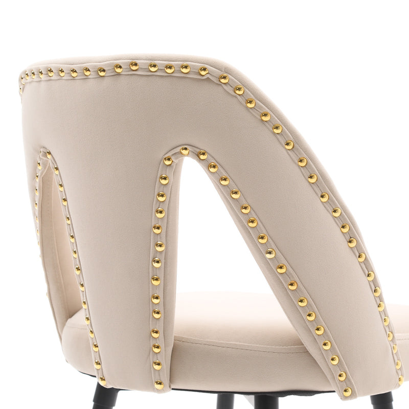 Akoya Collection Modern | Contemporary Velvet Upholstered Connor 28" Bar Stool & Counter Stools with Nailheads and Gold Tipped Black Metal Legs,Set of 2 (Beige)