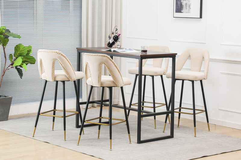 Akoya Collection Modern | Contemporary Velvet Upholstered Connor 28" Bar Stool & Counter Stools with Nailheads and Gold Tipped Black Metal Legs,Set of 2 (Beige)